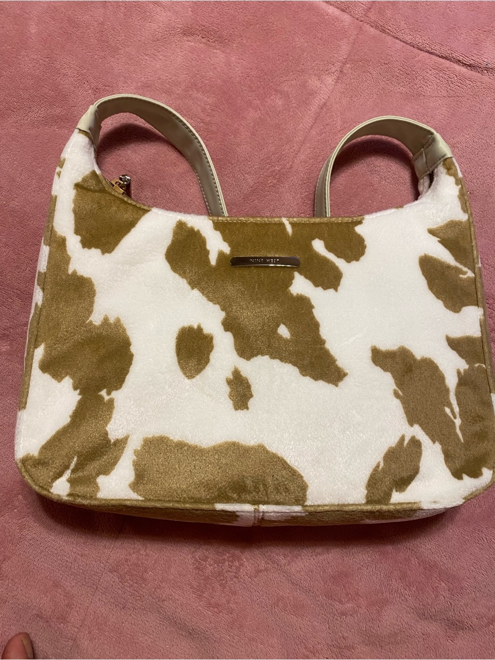 Nine West White and Brown Cowhide-Print Shoulder Bag